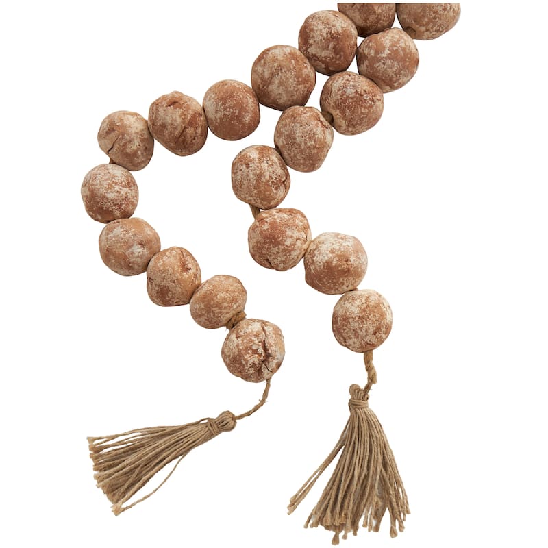 Ceramic Handmade Round Intricately Shaped Large Distressed Beaded Garland with Tassel