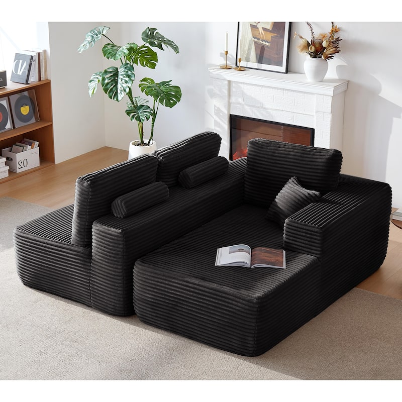 Homy Casa 105" Cloud Sectional Sofa with Chaise, Deep-Seat Modular Couch, No Assembly, Plush Corduroy