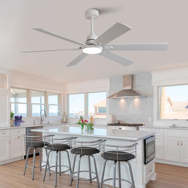 Smart 60" Indoor/Outdoor Ceiling Fan with Light, Dual Finish Black/Walnut 6-Blade, Remote Control, Dimmable LED