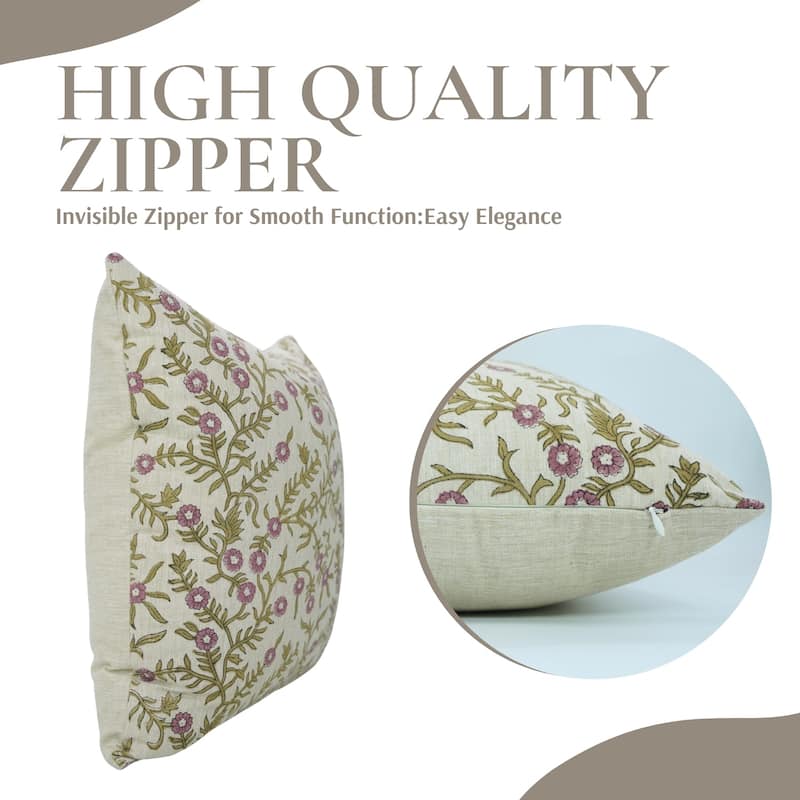 Fabdivine Hand Block Print Floral Pillow Cover Linen Cushion Case for Sofa Guest Room Fall Home Accent Gift, Shehjan