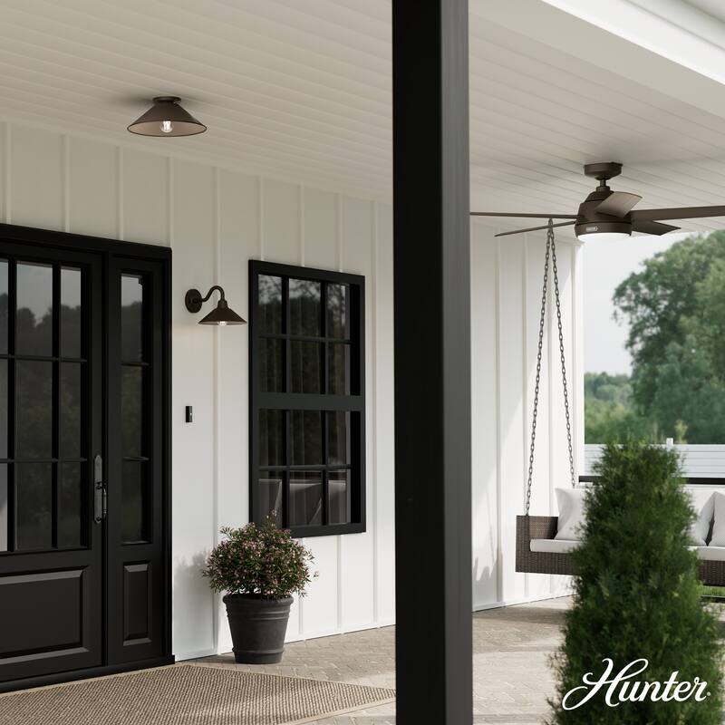Hunter Skyflow Outdoor 1-Light 14" Flush Mount Ceiling Light - Transitional, Modern Rustic - Wet-Rated!