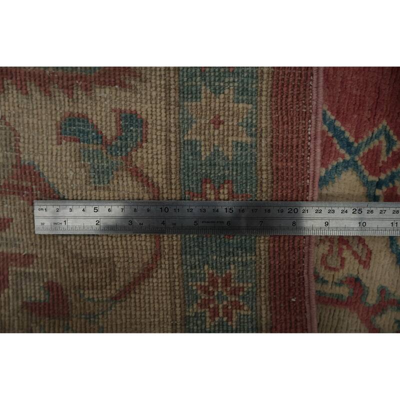 Hand Knotted Oriental 100% Wool Carpet Traditional Geometric Pink Kazak Area Rug - 11' 3'' X 8' 6''