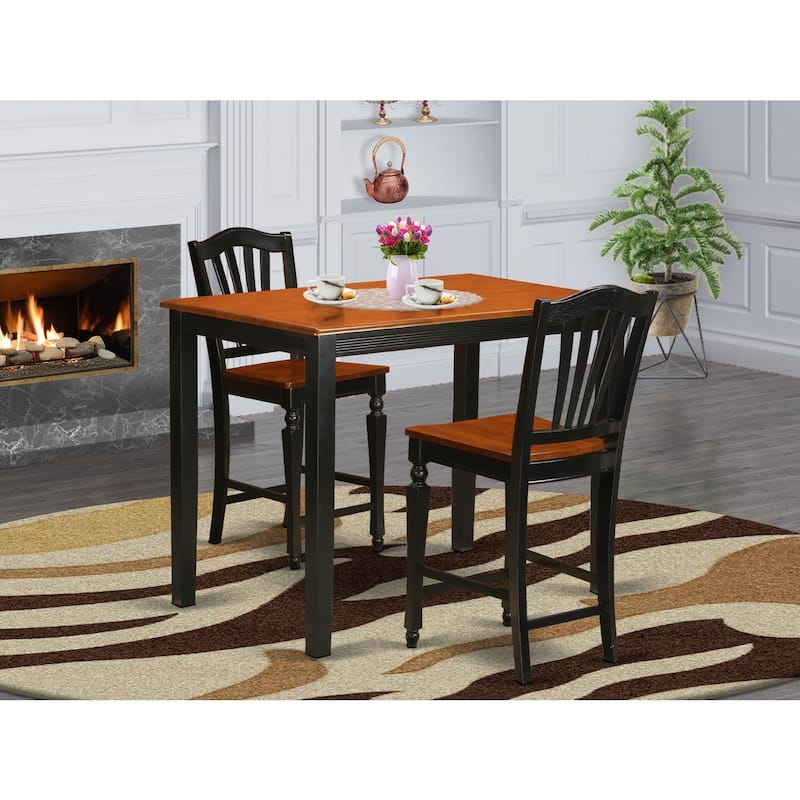 Counter Height Table Set - 3 Piece Pub Table & Bar Stool Set - Modern Mahogany Dining Set for Kitchen & Bistro