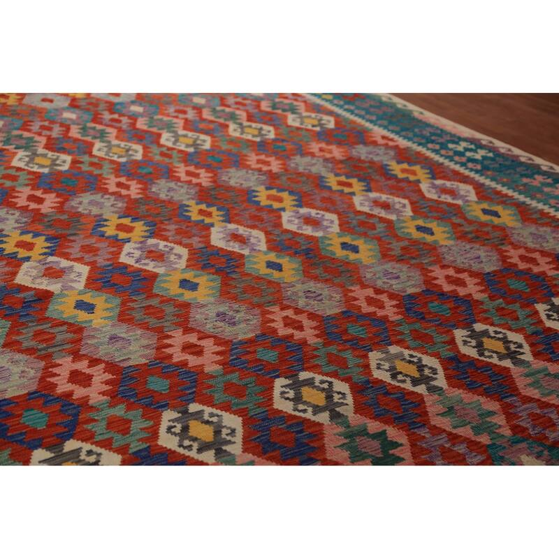 Geometric Kilim Oriental Large Rug Hand-Woven Wool Carpet - 10'3"x 16'6"