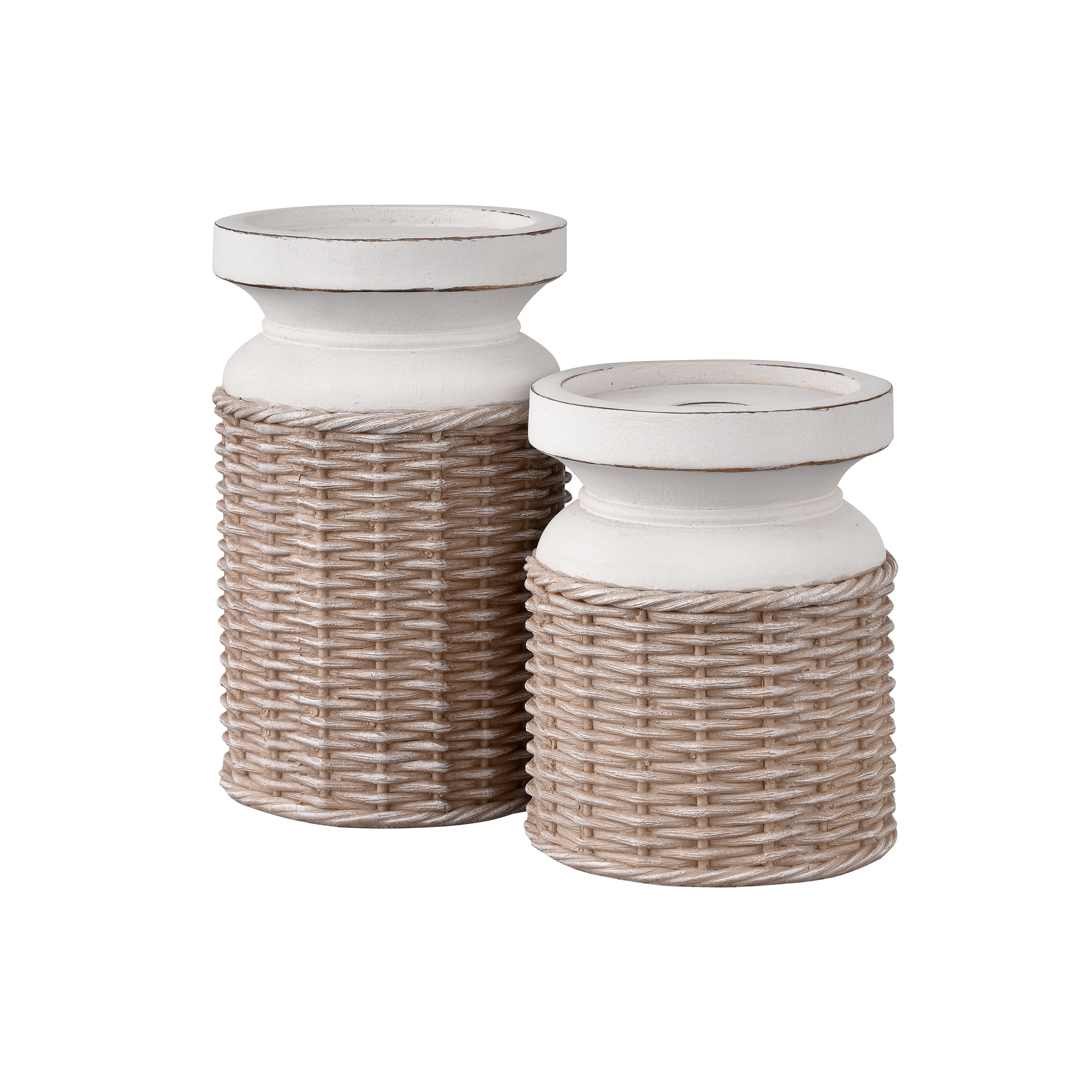 Atlas Norris Set of 2 Woven Rattan Pillar Candleholders - 6.5 inch H