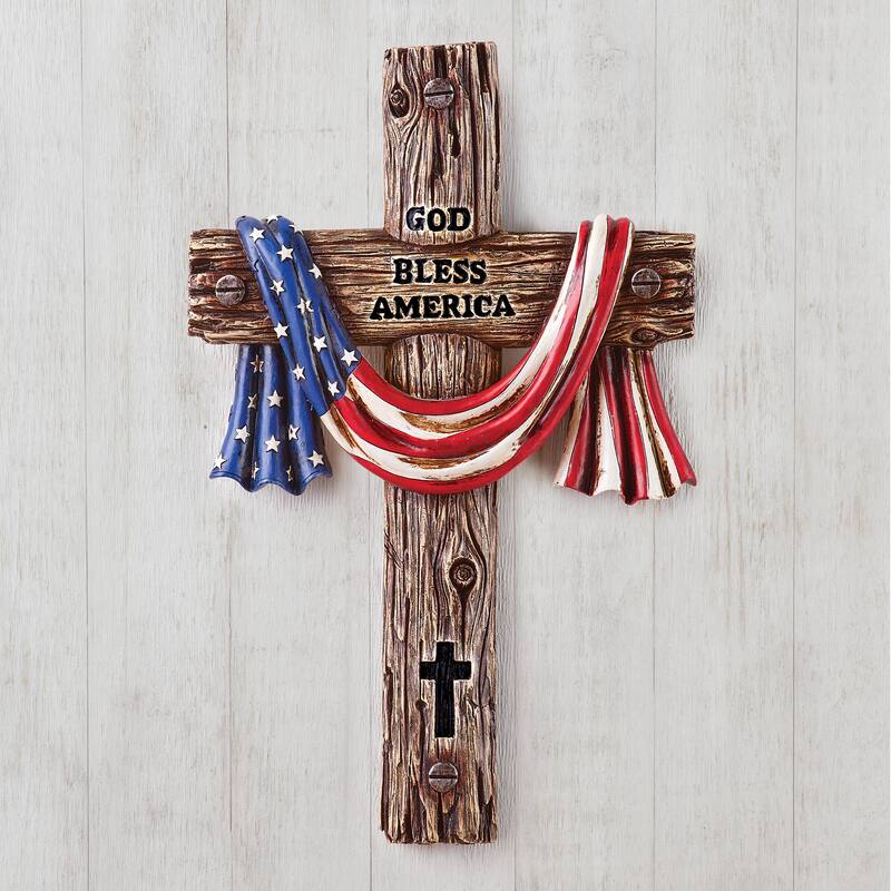 God Bless America Hand-Painted Cross - 15.500 x 10.750 x 3.000 - Multi - 15.500 x 10.750 x 3.000