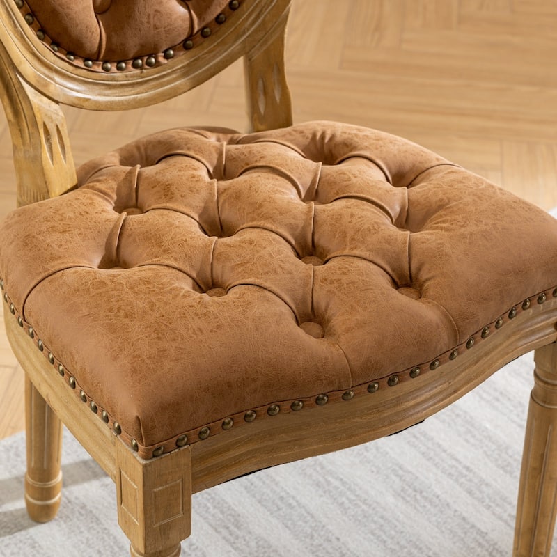 GDF Studio - French Traditional Wood PU Upholstered Dining Chairs with Tufted Back & Nailhead Trim, Set of 2