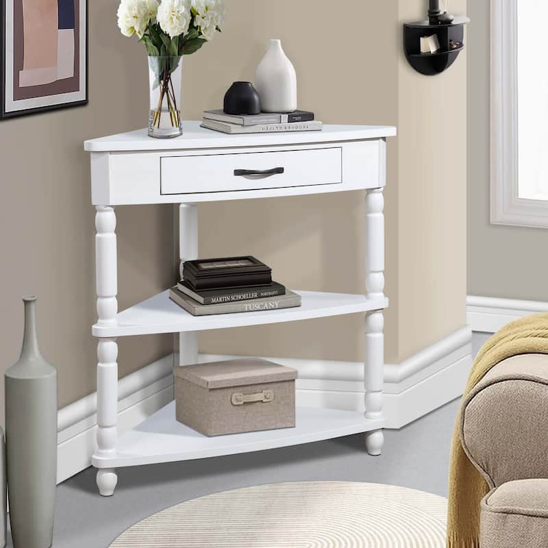 33.8'' Small Triangle Corner Table with Solid Wood Legs
