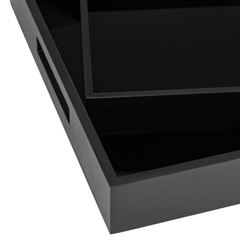 Sagebrook Home Set of 2 Nesting Serving Trays Wood/Glass 14" and 18" Rectangular Black Decorative Trays - 18" x 12" x 2"