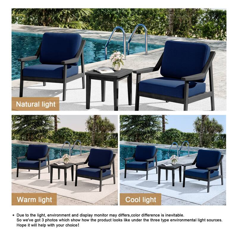 3-piece Teak Modern Cushioned Club Chairs Set Patio Bistro Set