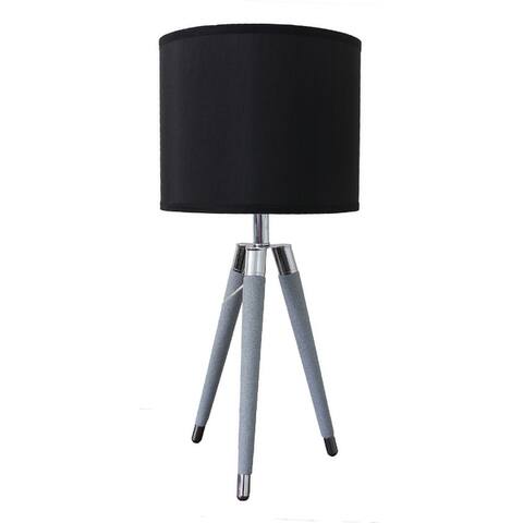 26.75" Modern Gray Faux Leather Tripod Table Lamp