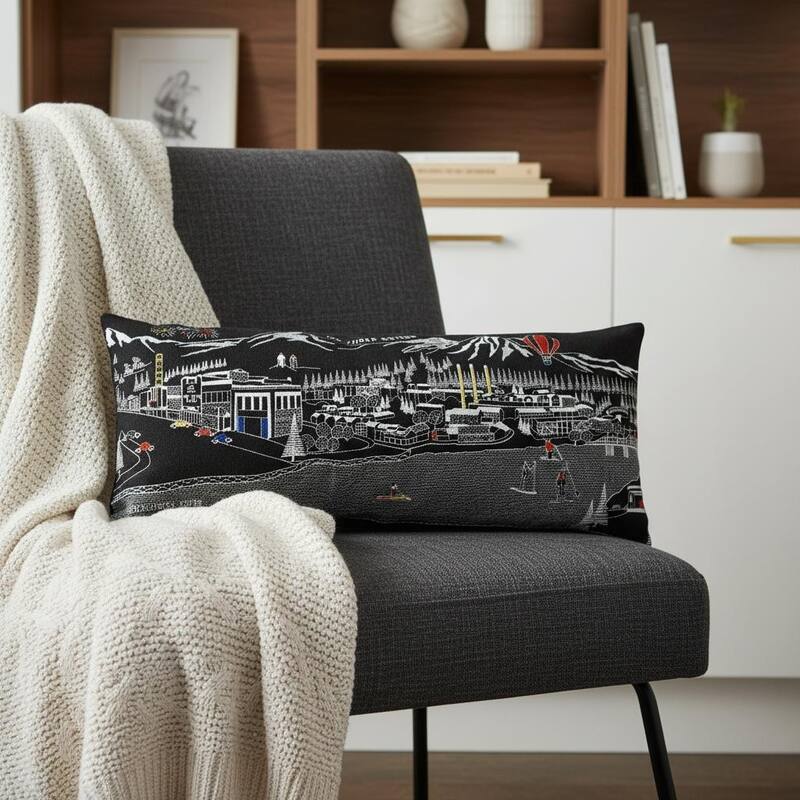 HomeRoots 14" X 35" Dark Gray And White Nighttime Skyline Lumbar Decorative Pillow