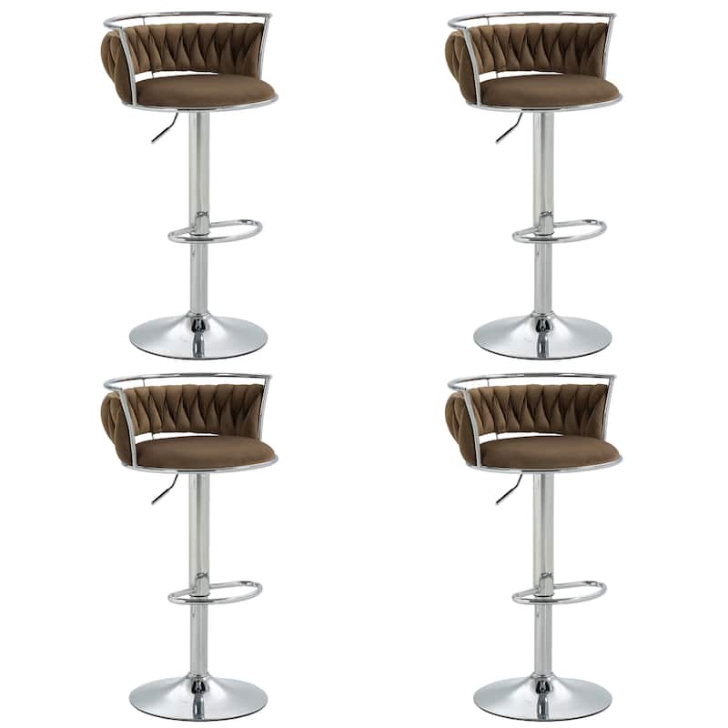 Velvet Upholstered Adjustable Bar Stool Swivel Counter Chair Set of 2