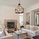 preview thumbnail 3 of 8, Anmytek Modern Farmhouse 5-Light Wood Cage Chandelier Drum Pendant Lights for Dining Room - 19.6" D x 22.3" H