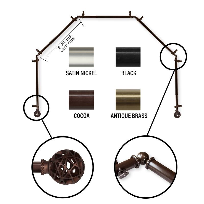 InStyleDesign 13/16" Emerson 5-Sided Bay Window Curtain Rod (18-28 inch each side) - Cocoa