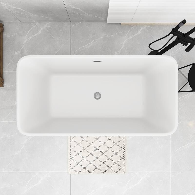 Acrylic Freestanding Flatbottom Soaking Bathtub in Glossy White
