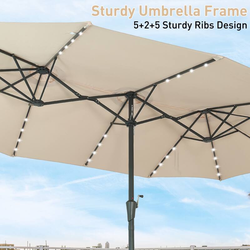 15ft Patio Umbrella Outdoor Market Umbrella with Base and LED Lights