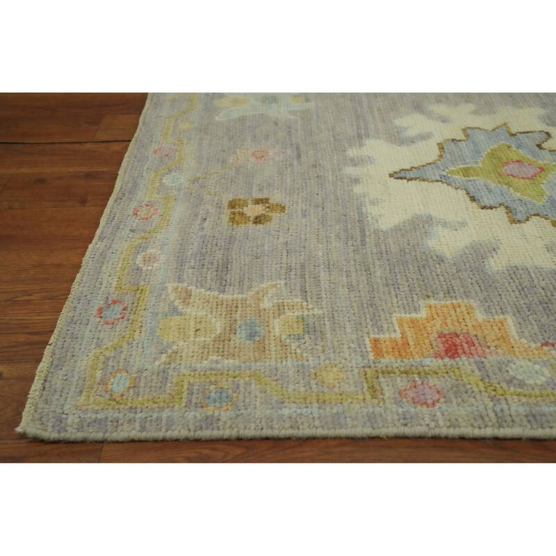 Vegetable Dye Gray Oushak Turkish Runner Rug, Floral Geometric Carpet - 9' 11'' X 2' 7''