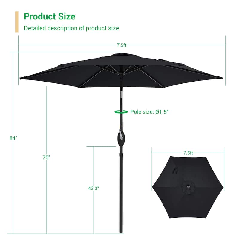 LIVOOSUN 7.5ft Steel Patio Market Umbrella Tilt System