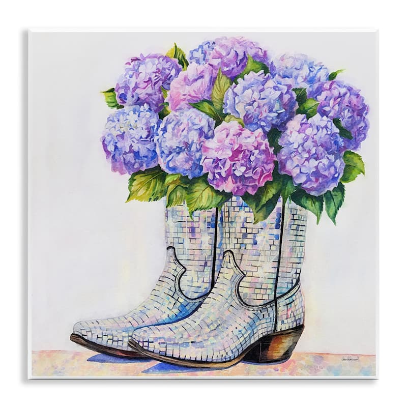 Stupell Hydrangea Filled Cowgirl Boots Wall Plaque Art Design By Amanda Greenwood - 12 x 12