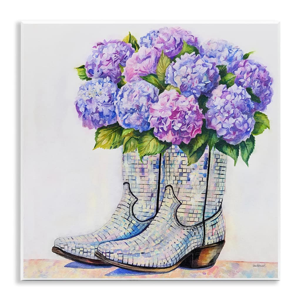 Stupell Hydrangea Filled Cowgirl Boots Wall Plaque Art Design By Amanda Greenwood