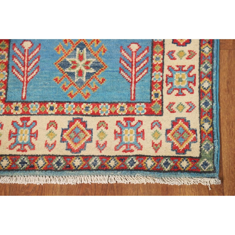 Traditional Kazak Oriental Foyer Rug Handmade Blue Wool Carpet - 2'0"x 3'0"
