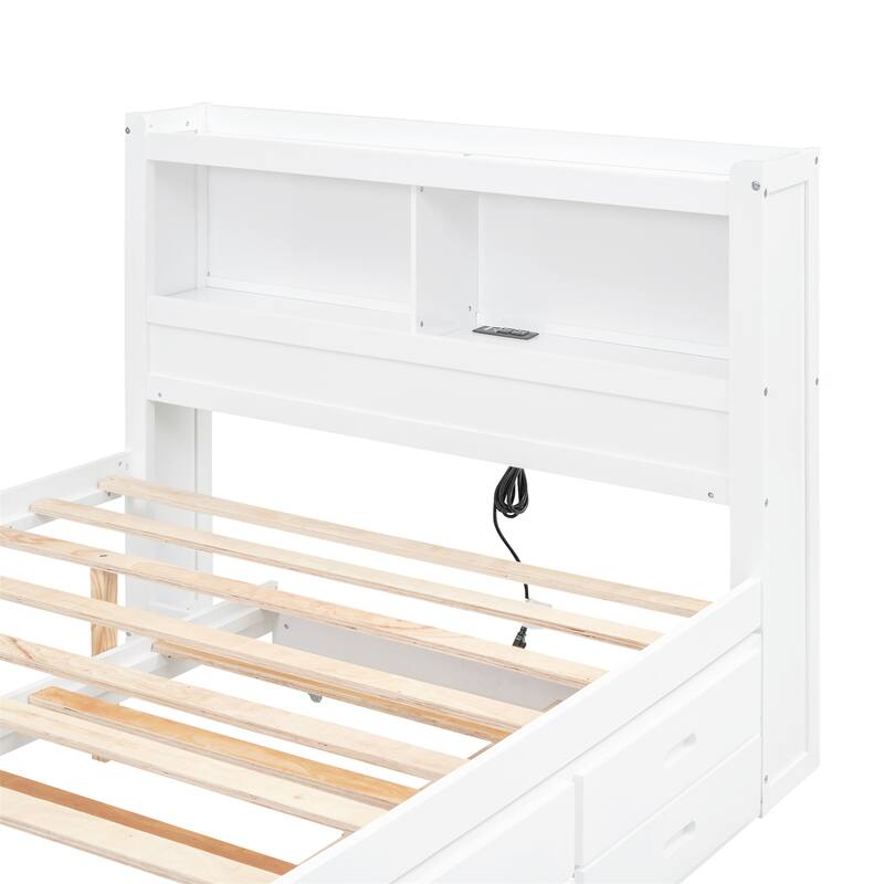Full Size Platform Bed with Trundle, Drawers and USB Plugs