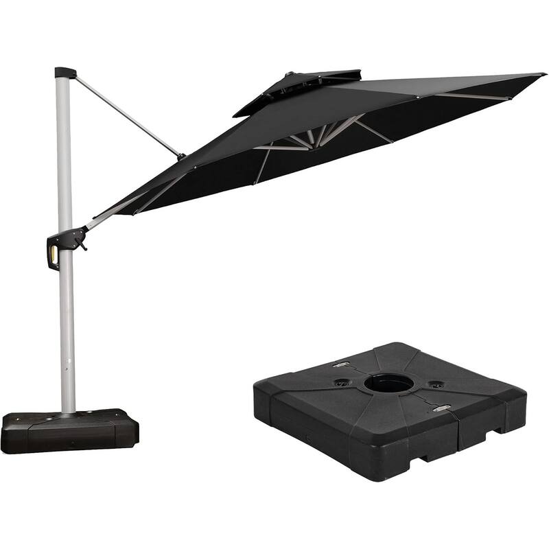 PURPLE LEAF 13ft Round Offset Hanging Patio Umbrella with Base - Black