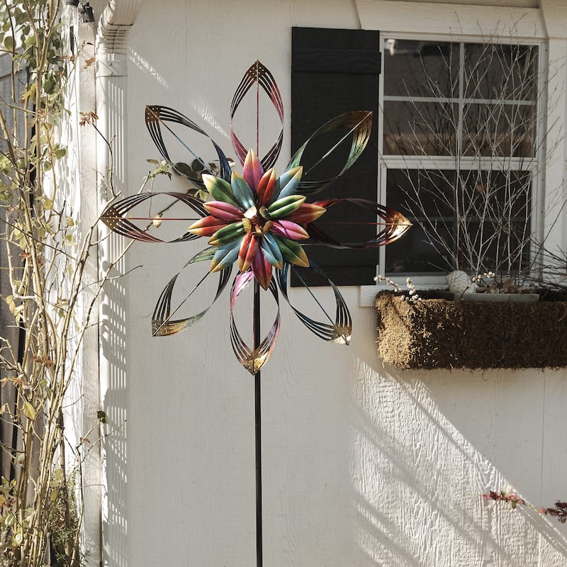 Alpine Corporation Outdoor Wind Spinner Stake Yard Decoration - Multi - Iron
