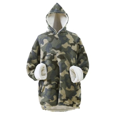 Oversized Super Soft Sherpa and Flannel Wearable Throw Blanket Hoodie