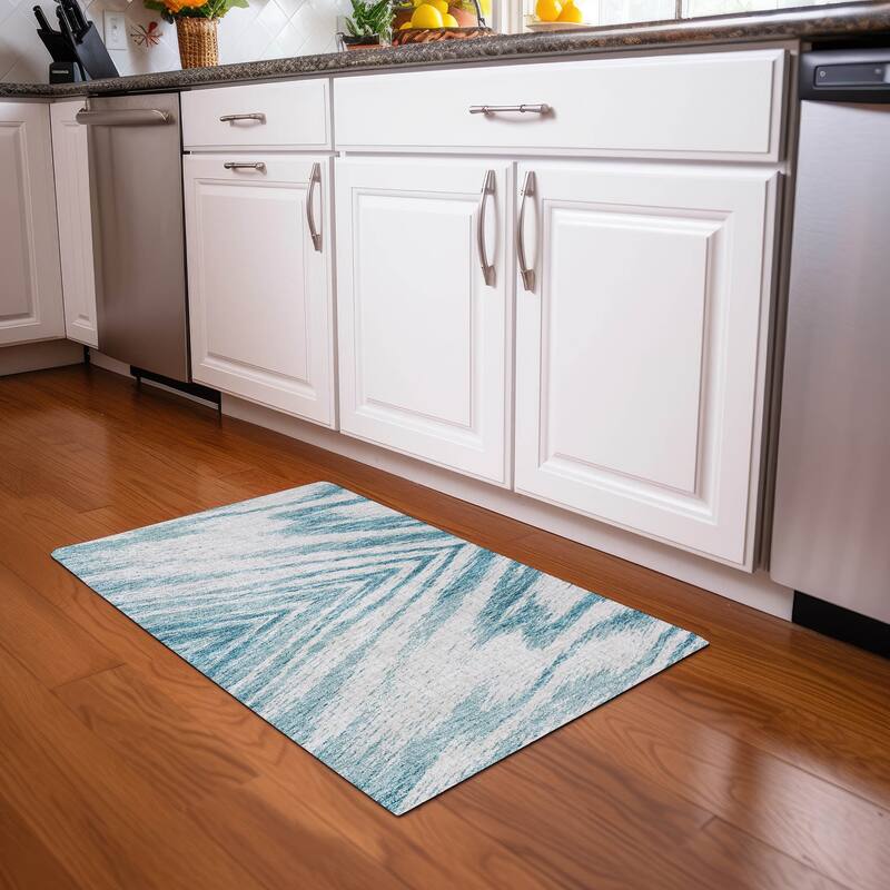 Premium Washable Super Soft Modern Chevron Mayfield Rug - Teal - 1'8" x 2'6"
