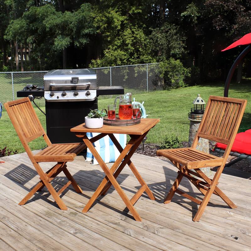 Nantasket 3pc Teak Folding Outdoor Bistro Set - 2 Chairs and 1 Table