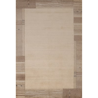 Solid Beige Modern Gabbeh Indian Area Rug Hand-Tufted Wool Carpet - 5'3" x 7'7"