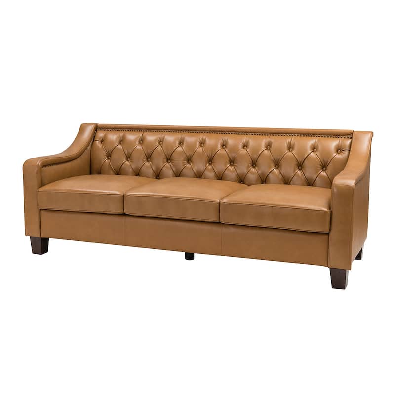 Mateo 82.28" Wide Transitional Genuine Leather Sofa with Nailhead Trim and Button-Tufted Back