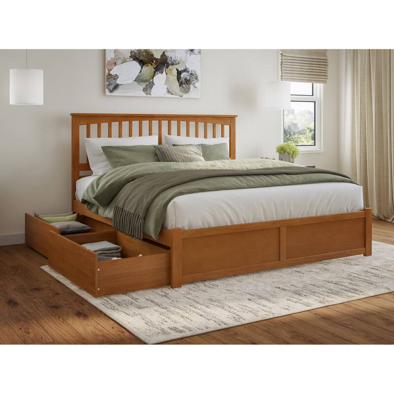 Mission Platform Bed with Footboard and Storage Drawers - Light Toffee - King