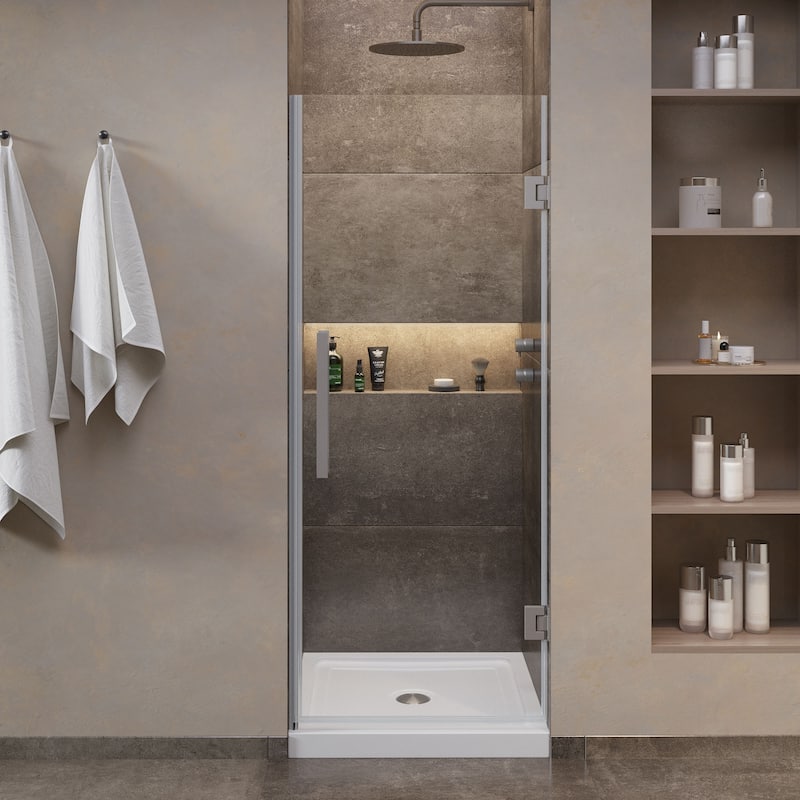 OVE Panama Alcove Frameless Pivot Hinge Shower Door Kit with Base Pan, 2025
