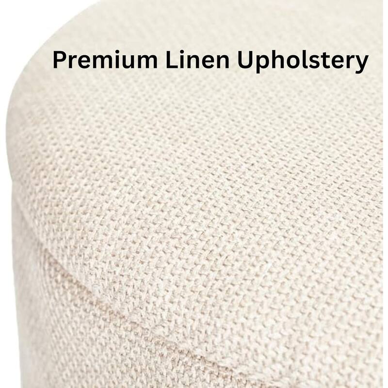 Modern Linen Ottoman with Pine Legs and Hidden Storage Flip Tray