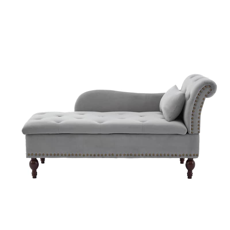 Velvet Chaise Lounge with a Storage Function, Tufted Cushions & Nailheads