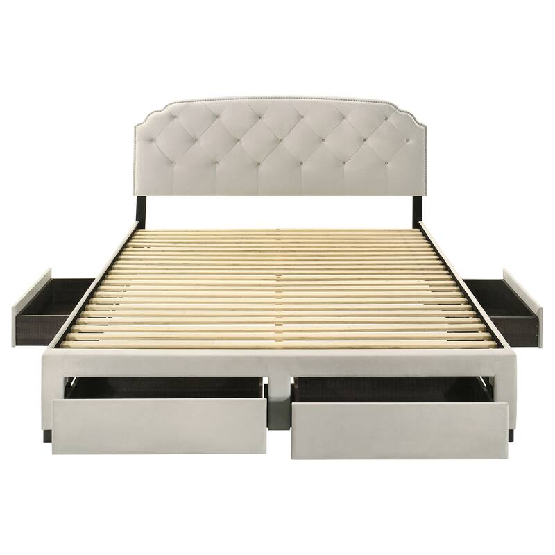 Marianna 4-drawer Upholstered Storage Bed Cream