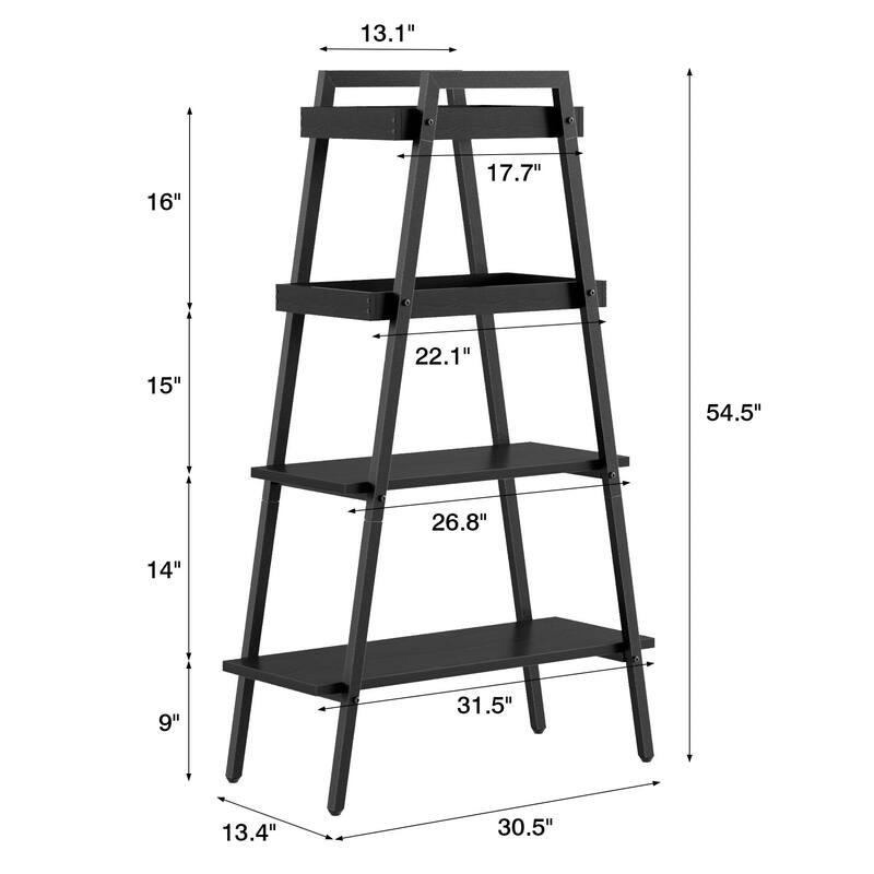 VECELO Modern 4-Tier Corner Ladder Bookshelf Metal & Waterproof MDF Shelves for Living Room Kitchen & Bathroom Corner Bookcase