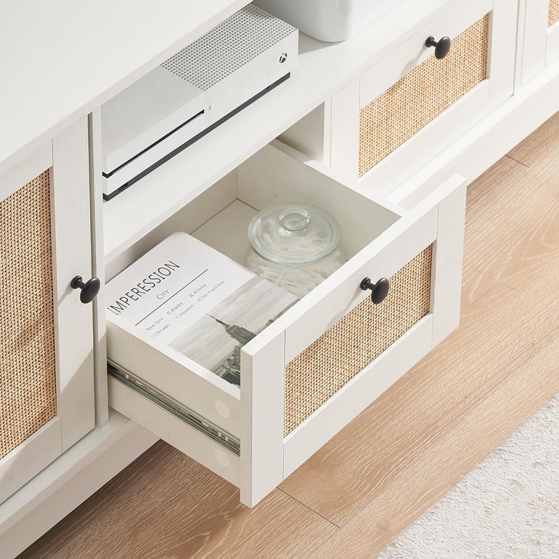 White tv unit with wicker baskets discount