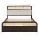preview thumbnail 5 of 8, Queen Size Platform Bed with Trundle, Pine Wooden Bed with 2 Drawers, Kid's Bed with Rattan Headboard, Brown