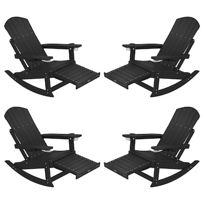 WINSOON Outdoor Rocking Chair with Adjustable Backrest and Retractable Ottoman-Set of 4