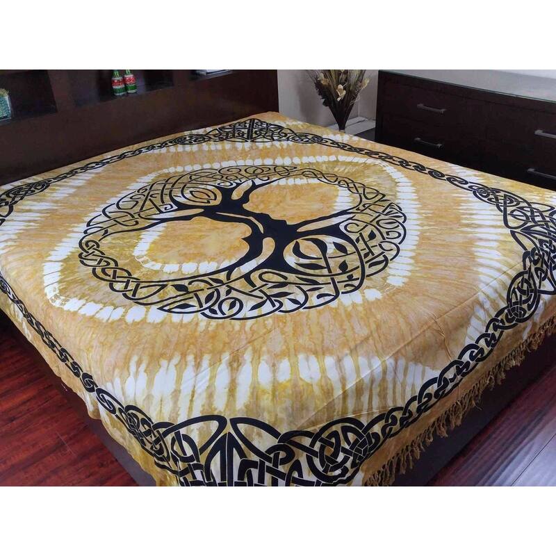 Cotton Celtic Tree of life Tablecloth Rectangle with Fringes
