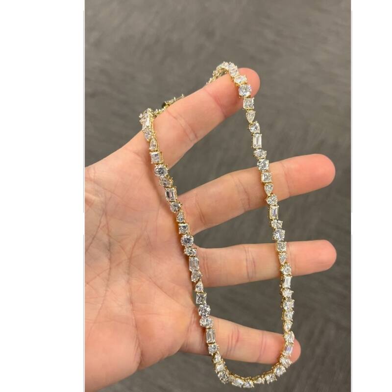 45Ct Fancy Diamond Multi Shape Tennis Necklace Gold Lab Grown