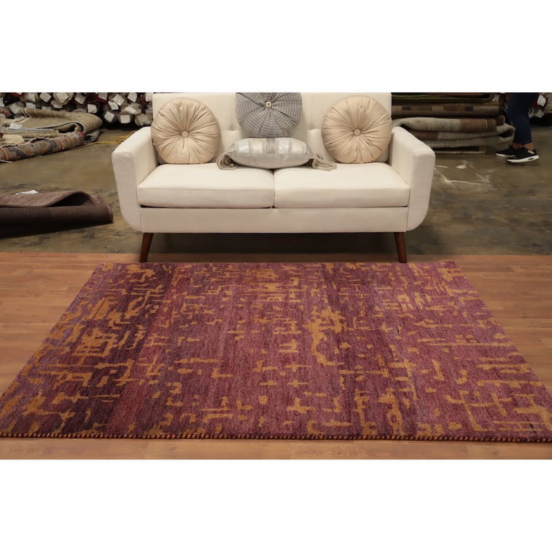 Hand Knotted Oriental 100% Wool Carpet Modern Abstract Purples Gabbeh Area Rug - 6' 4'' X 4' 7''