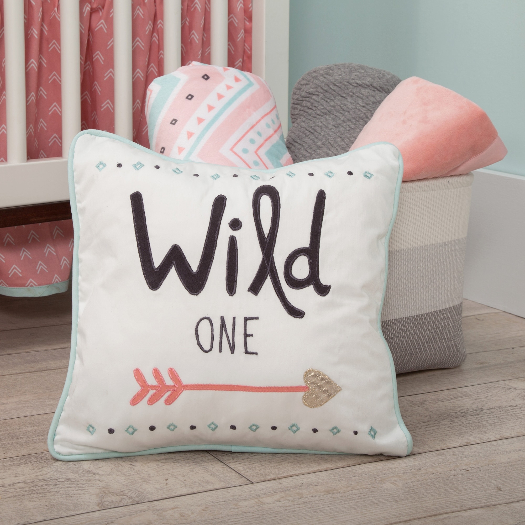 Lambs Ivy Little Spirit White Blue Coral Wild One with Arrow Decorative Nursery Throw Pillow Bed Bath Beyond 23510974