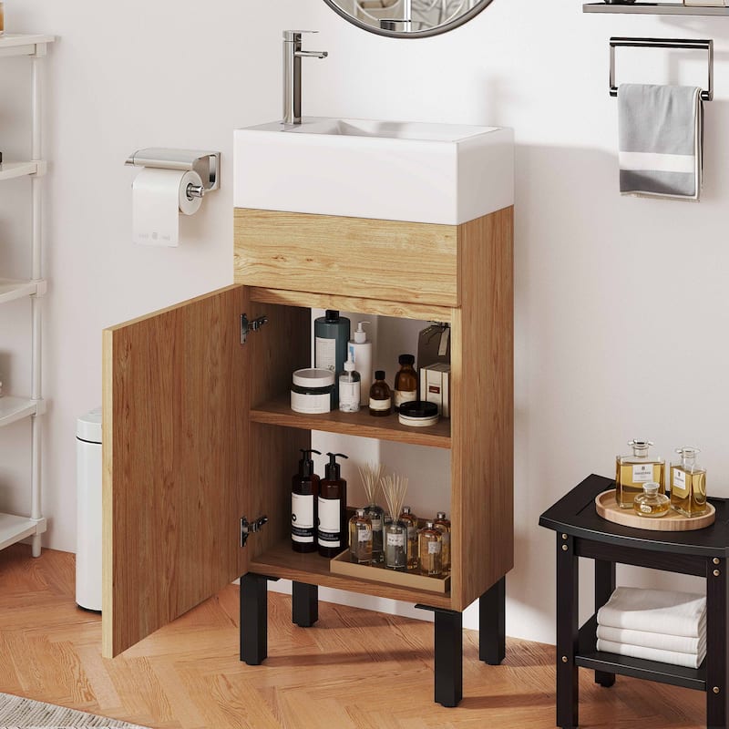 Moasis 15.7" Freestanding Single Bathroom Vanities Set with Cabinet Storage
