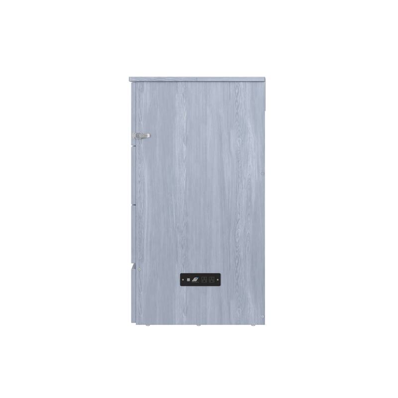 Northfield Full Murphy Bed Chest with 6" Mattress, Storage Drawer & Built-In Charger in Driftwood
