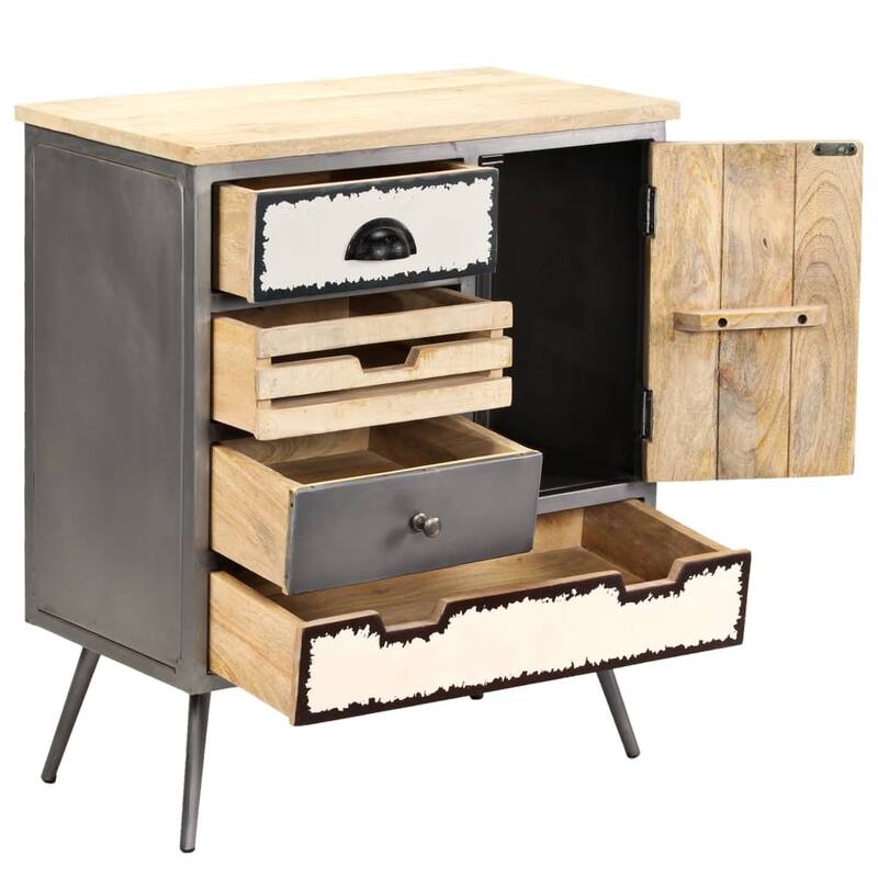vidaXL Sideboard Solid Mango Wood and Steel 25.6"x13"x29.9"